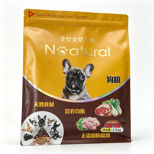 Stand-Up Zipper Bag for Dog Food Packaging The Stand-Up Zipper Bag for Dog Food Packaging is a flexible packaging solution designed for dry dog food, kibble, freeze-dried treats, training snacks, and other pet food products. With a reinforc